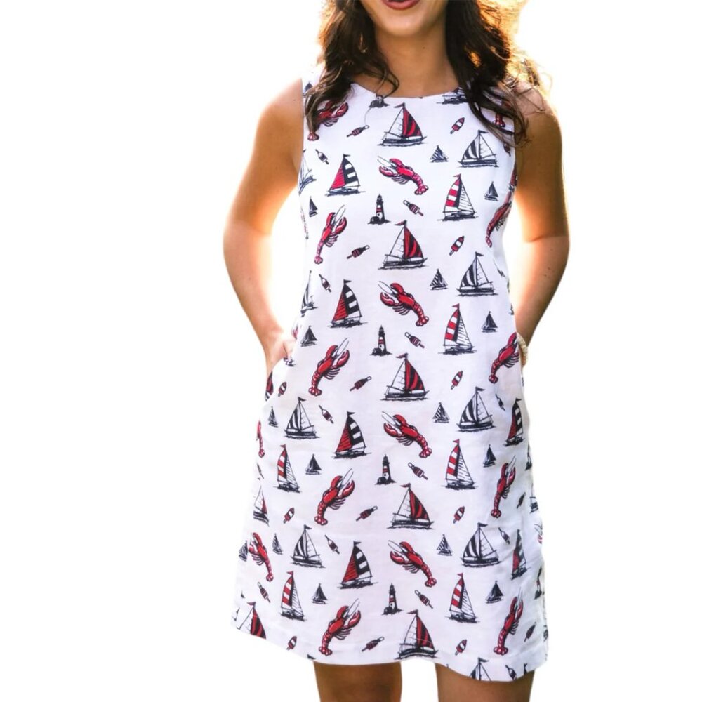 NWT Kiel James Patrick Lobster Harbor Dress coastal nautical print shift